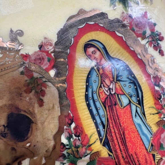 Vintage Decorative Plate Serenity Prayer Lady Of Guadalupe Skulls Floral Yellow - Picture 8 of 10